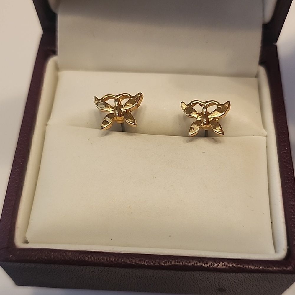 Gold Tone Butterfly Stud Earrings for Pierced Ears Womens Girls Teen Jewelry